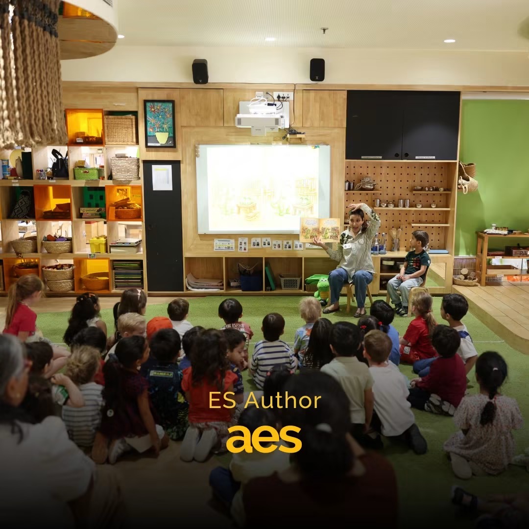 Author storytelling session with children at the American Embassy School