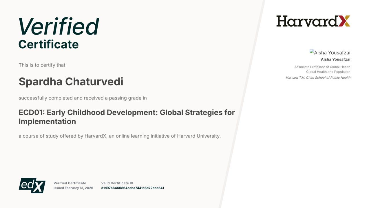 Early Childhood Development certificate from HarvardX